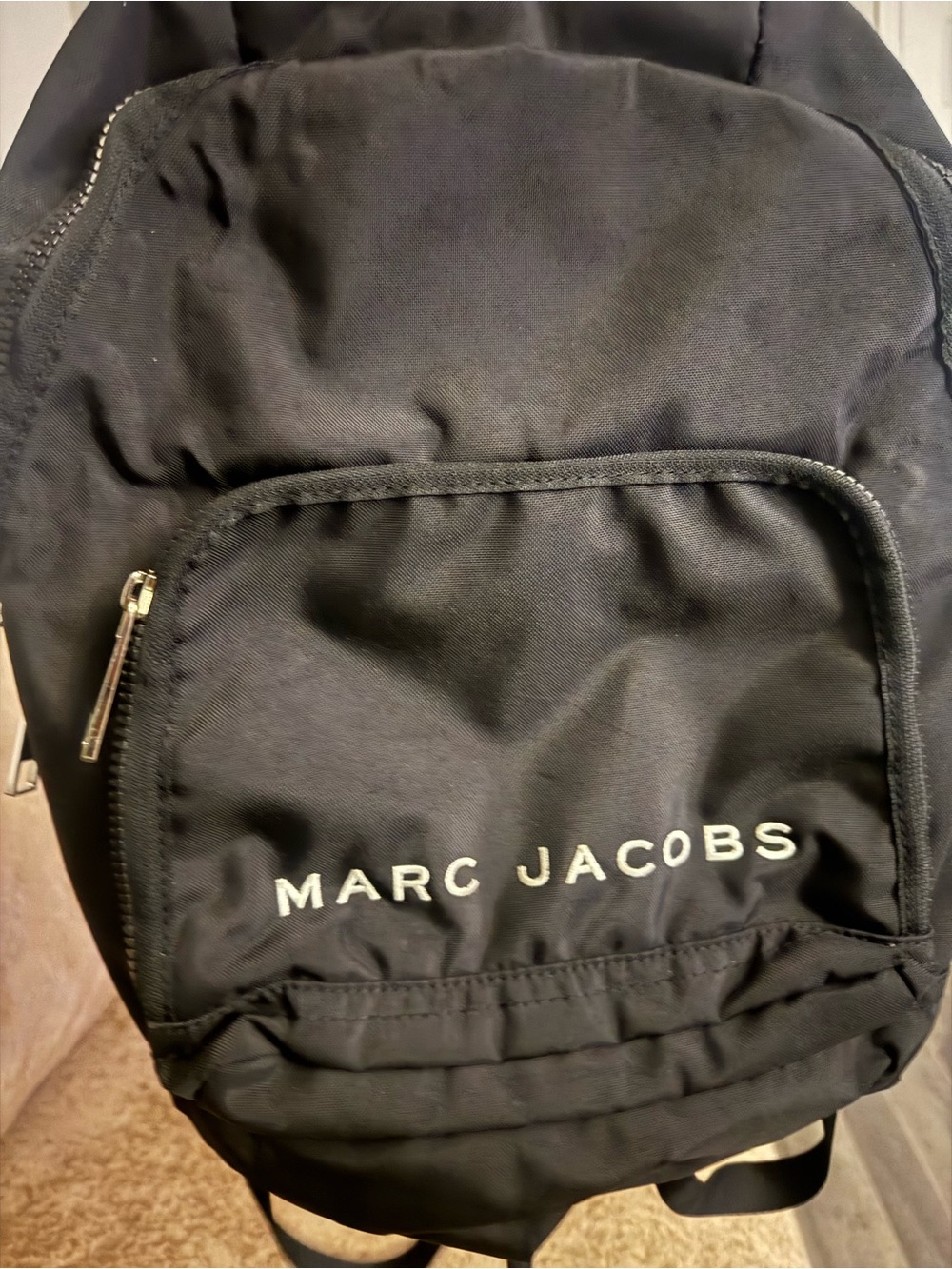 Marc Jacobs Black Men's Nylon Backpack with Front Zip Pocket